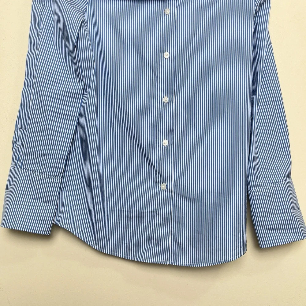 DKNY Womens Small Poplin Asymmetrical One Shoulder Button Shirt Stripes - Picture 4 of 12